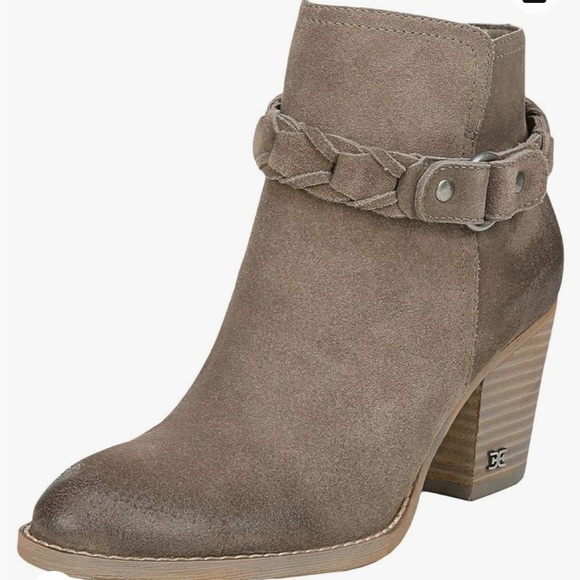 Sam Edelman Minetta Block Heel Almond Toe Ankle Boots Bootie Flint Grey Suede - Picture 8 of 11
